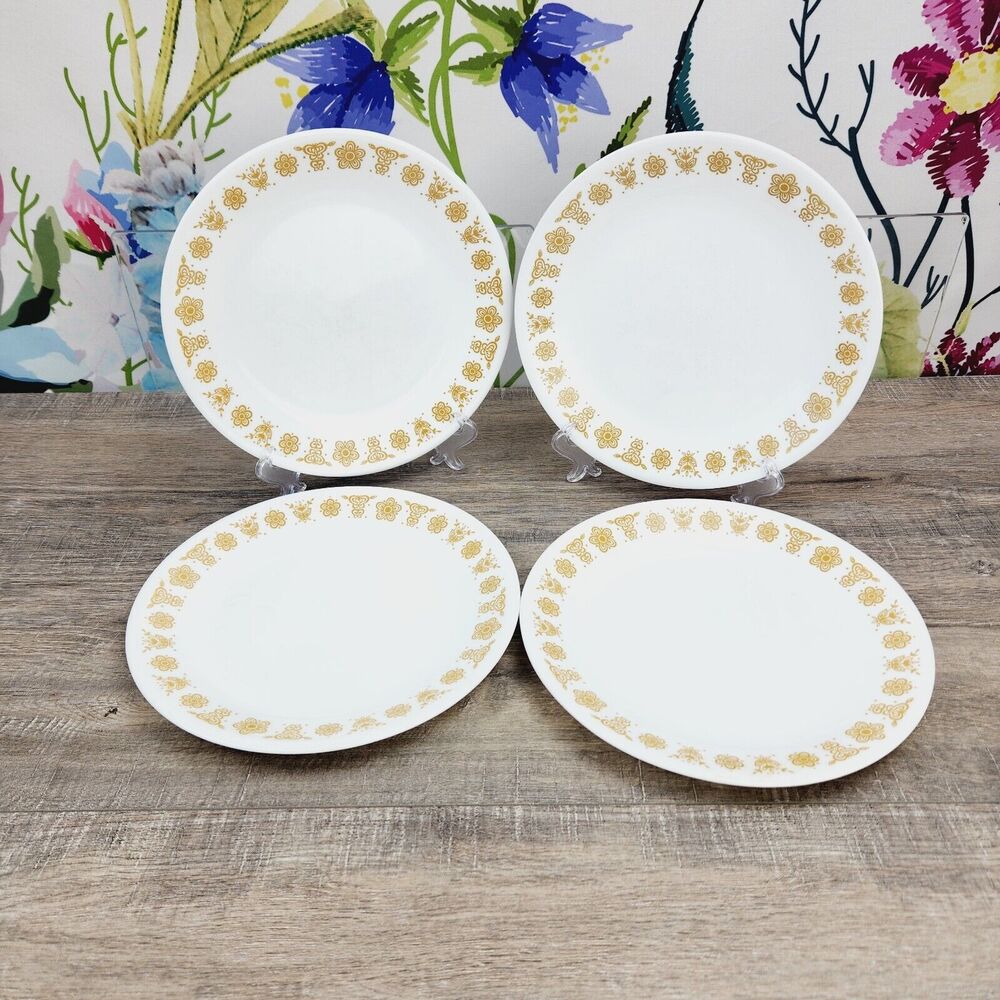 Corelle Butterfly Gold 8.5" Salad Plates Lot of 4 Corning Vintage